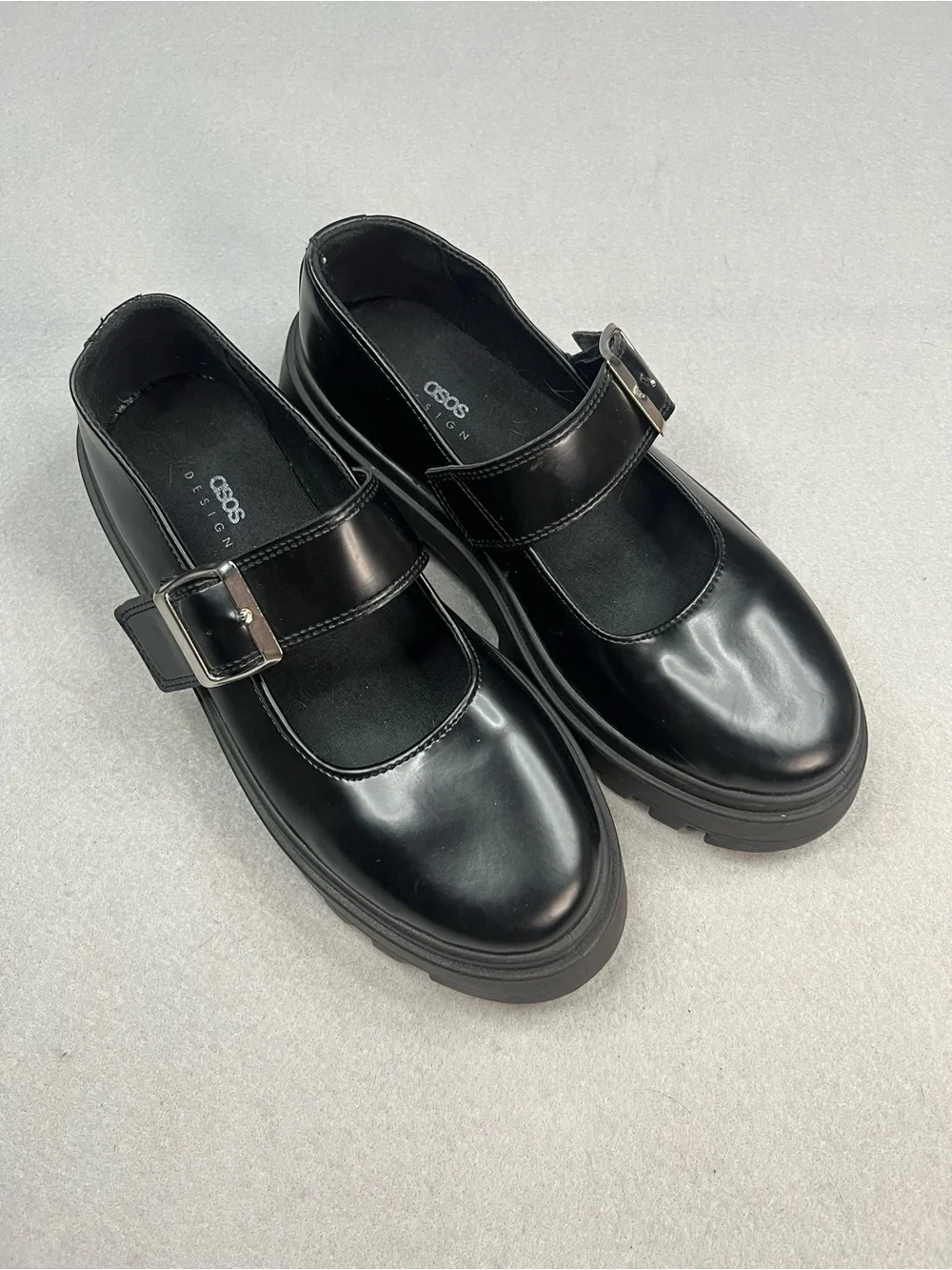 ASOS DESIGN Matchstick chunky mary jane flat shoes in black size 6